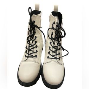 SO white Moto combat boots, women’s size 9